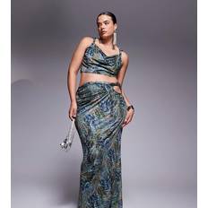ASOS Skirts ASOS Curve Co-Ord Slinky Cut Maxi Skirt - Blue Print/Multi