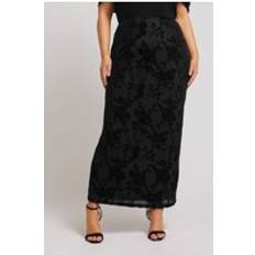 Clothing Plus Size Floral Burnout Skirt - Black