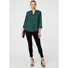 Aztec Print Curve Hem Blouse - Green