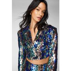 Multicoloured - Women Blazers Premium Sequin Cropped Blazer - Multicolour