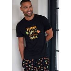 Black Pyjamas Threadbare Cotton Short Sleeve Autumn Pyjama Set - Black