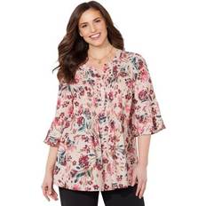 Catherines Plus Size Georgette Pintuck Blouse - Neutral Painterly Floral
