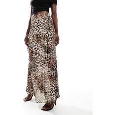 Brown - Women Skirts Leopard Frill Midi Skirt - Beige
