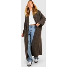 Boohoo XL Cardigans boohoo Mixed Rib Soft Knit Maxi Cardigan - Brown