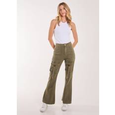 Pink - Women Jeans High Waist Utility Pocket Flare Jeans - Khaki