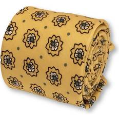 Blue Ties Dark Blue Floral Cotton Tie - Yellow Gold Mustard