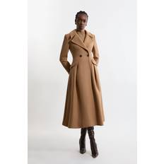 Polyamide Coats Karen Millen Petite Premium Italian Manteco Wool Skirt - Camel