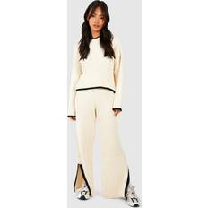 XL Jumpers boohoo Womens Contrast Trim Fine Gauge Knitted Co-ord - Cream