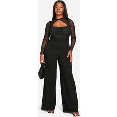 Boohoo Jumpsuits & Overalls boohoo Plus Mesh Twist Detail Wide Leg Jumpsuit - Black