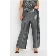 Silver - Women Trousers Yours Metallic Plisse Trousers - Silver