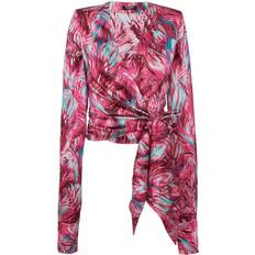 Balmain Women Blouses Balmain Feather-Print Silk Blouse - Pink