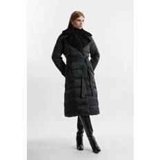 Karen Millen Faux Fur Lined Belted Puffer Coat - Black