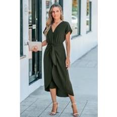 Cupshe Olive Short Sleeve Waist Wrap Midi Dress - Olive