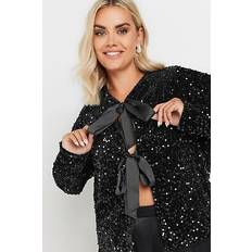 Yours Plus Size Velvet Bow Tie Front Sequin Jacket - Black