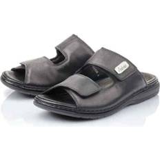 Rieker Sandals Rieker Leather Mules with Chainlink Strap - Black