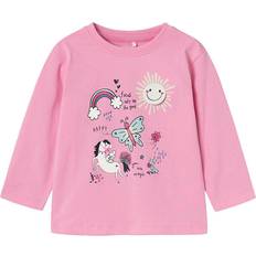 Lilla Skjorter Børnetøj Name It NMFNydelig Bluser Och T-shirt - Dueblå/Eosin/Sort/Hvid