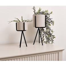 Pots, Plants & Cultivation Melody Maison Set of 2 Taupe Metal Planter Pots with Stand