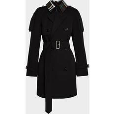 Burberry Frakker Burberry Check Collar Double-Breasted Trench Coat - Black