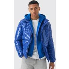 Tikattu takki Takit Quilted High Shine Vinyl Funnel Neck Puffer - Blue