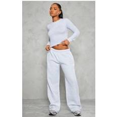 PrettyLittleThing Embossed Studio Archives Wide Leg Joggers - Grey Marl