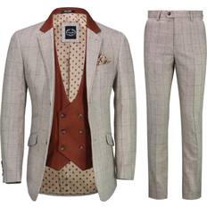 White Suits Xposed Tweed Herringbone Check on Beige Suit - White