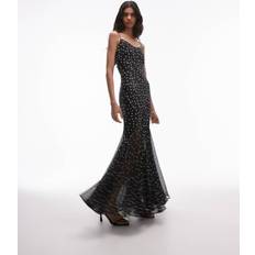 Polka Dots Clothing Topshop Premium Mixed Fabric Godet Hem Maxi Dress - Black