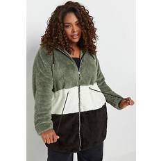 Outerwear Yours Plus Size Colour Block Fleece Jacket - Black/Berry Red