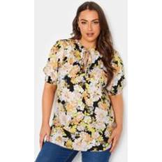 Multicolore Chemisiers Yours Curve Floral Print Tie Neck Blouse - Black/Yellow