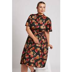 Dresses Plus Size Floral Print Skater Dress - Black/Orange