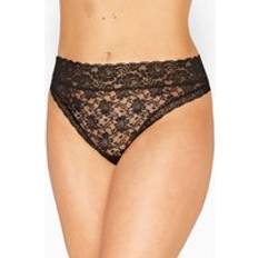 Knickers Yours Curve Plus Size Lace High Leg Thong - Black