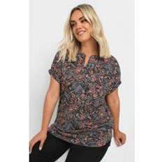 Blouses Yours Plus Size Floral Print Notch Neck Top - Grey