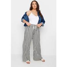 Yours Plus Size Stripe Wide Leg Linen Look Trousers - White