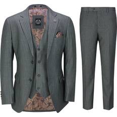 Xposed Classic 3 Piece Pin Stripe Grey Suit - Retro
