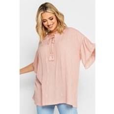 Rose Chemisiers Yours Curve Tie Neck Embroidered Top - Light Pink