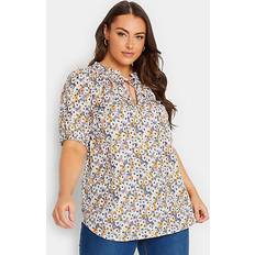 Floral Chemisiers Yours Curve Floral Print Tie Neck Blouse - White/Purple