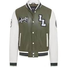 Infinity Leather Baseball Letterman Bomber Jacket - Ashwood/Green