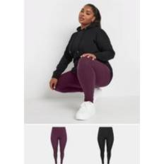 Rouge Leggings Yours Curve Ribbed Leggings - Burgundy Red/Black