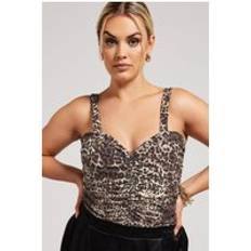 Bodysuits Yours Plus Size Leopard Print Ruched Bodysuit - Brown