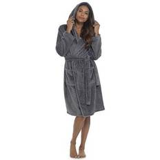 Mujer - Negro Batas Hooded Fleece Dressing Gown - Charcoal