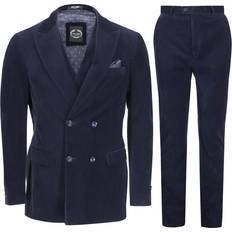 Xposed Classic Double Breasted Peak Lapels Suit - Navy Blue