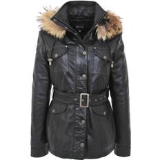 A1 Fashion Goods Ladies Black Leather Duffle Coat - Black
