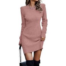 Xusheng Women Sweater Bodycon Short Dress - Pink