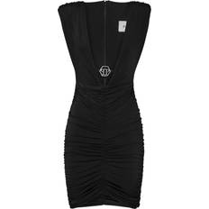 Philipp Plein Dresses Philipp Plein Logo Plaque Ruched Mini Dress - Black