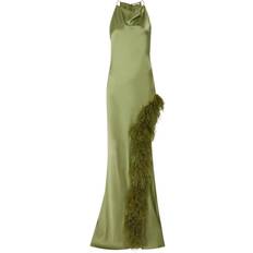 LaPointe Feather Trim Halterneck Satin Gown - Green