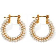 Multicoloured Earrings 18k Gold Plated Pearl Studded Hoop Earrings - Multi