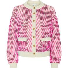 Yas Tøj Yas Gea Ls Knit Cardigan - Birch/Fuchsia