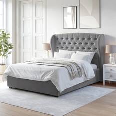 Grey Velvet King Size Ottoman Bed