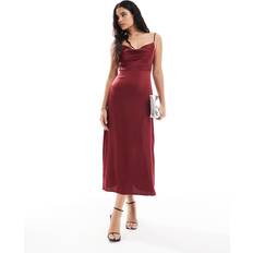 Purple - Women Clothing Vila Satin Cowl Neck Cami Maxi Dress - Red