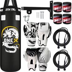 Martial Arts ONEX (Black Set) Heavy Filled Boxing Punch Bag Set Punching Bag 3ft