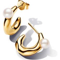 White Earrings Pandora Treated Freshwater Cultured Pearl Hoop Earrings - 14k Gold/White